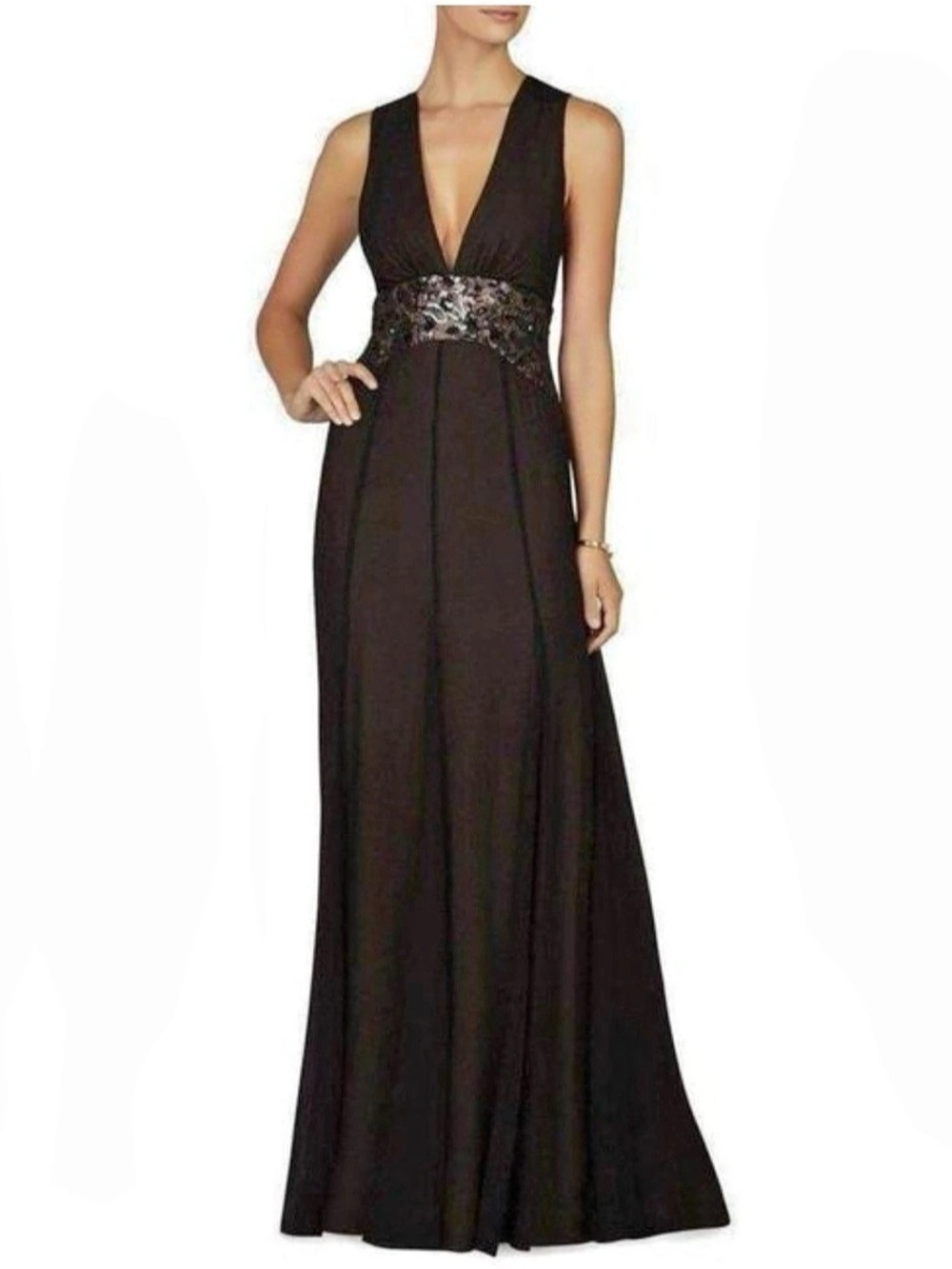 BCBGMAXAZRIA Stacy Black Embellished Cutout Gown Size 0 WORN ONCE